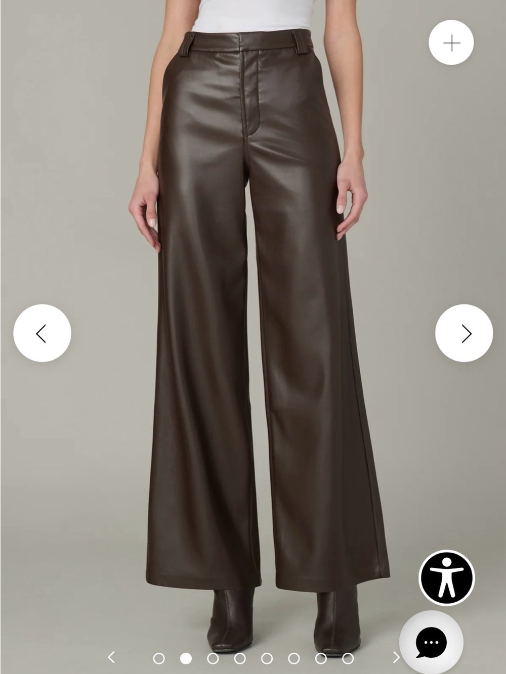 Joe's Jeans Mia Vegan Leather Wide-Leg Trousers in Coffee Bean. Size 29P